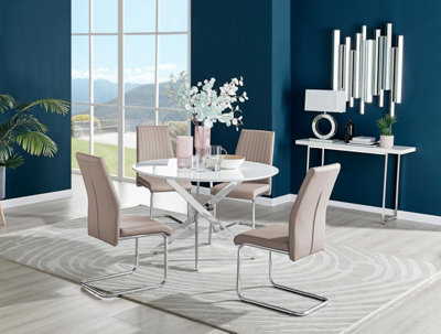 Furniturebox Uk Novara White High Gloss 120Cm Round Dining Table & 4 Cappuccino Lorenzo Chairs from B&Q