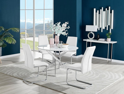 Furniturebox Uk Novara White High Gloss 120Cm Round Dining Table & 4 White Lorenzo Chairs from B&Q
