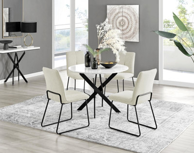 Furniturebox Uk Novara White Gloss Black Leg Round Dining Table & 4 Cream Halle Chairs from B&Q