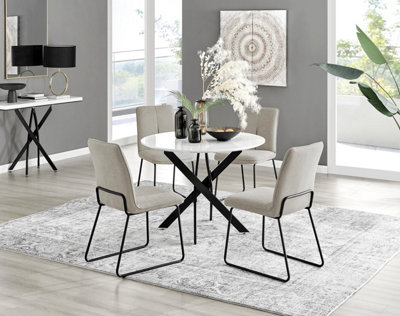 Furniturebox Uk Novara White Gloss Black Leg Round Dining Table & 4 Taupe Halle Chairs from B&Q
