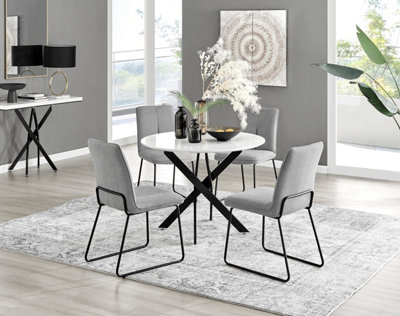 Furniturebox Uk Novara White Gloss Black Leg Round Dining Table & 4 Light Grey Halle Chairs from B&Q