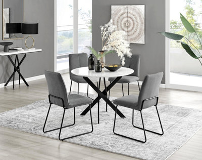Furniturebox Uk Novara White Gloss Black Leg Round Dining Table & 4 Dark Grey Halle Chairs from B&Q