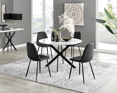 Furniturebox Uk Novara White Gloss Black Leg 120Cm Round Dining Table & 4 Black Corona Black Leg Chairs from B&Q
