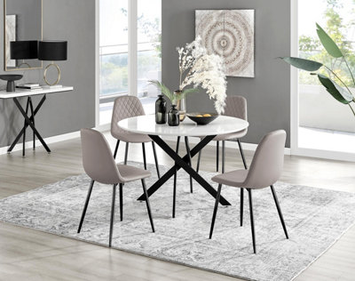 Furniturebox Uk Novara White Gloss Black Leg 120Cm Round Dining Table & 4 Cappuccino Corona Black Leg Chairs from B&Q
