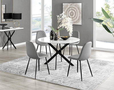 Furniturebox Uk Novara White Gloss Black Leg 120Cm Round Dining Table & 4 Grey Corona Black Leg Chairs from B&Q