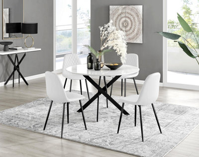 Furniturebox Uk Novara White Gloss Black Leg 120Cm Round Dining Table & 4 White Corona Black Leg Chairs from B&Q