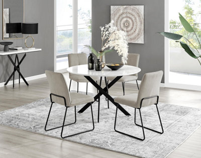 Furniturebox Uk Novara White Gloss Black Leg 120Cm Round Dining Table & 4 Taupe Halle Chairs from B&Q