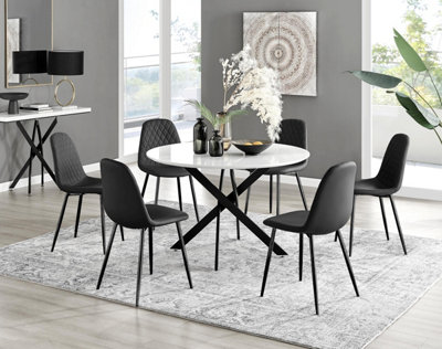 Furniturebox Uk Novara White Gloss Black Leg 120Cm Round Dining Table & 6 Black Corona Black Leg Chairs from B&Q