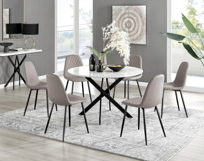 Furniturebox Uk Novara White Gloss Black Leg 120Cm Round Dining Table & 6 Cappuccino Corona Black Leg Chairs from B&Q