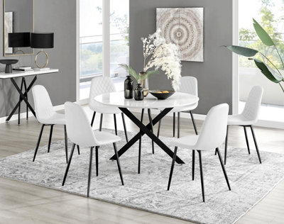 Furniturebox Uk Novara White Gloss Black Leg 120Cm Round Dining Table & 6 White Corona Black Leg Chairs from B&Q