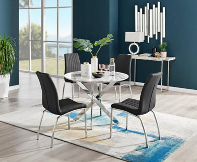 Furniturebox Uk Novara White Marble Round Dining Table & 4 Black Isco Chairs from B&Q