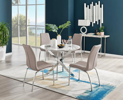 Furniturebox Uk Novara White Marble Round Dining Table & 4 Cappuccino Isco Chairs from B&Q