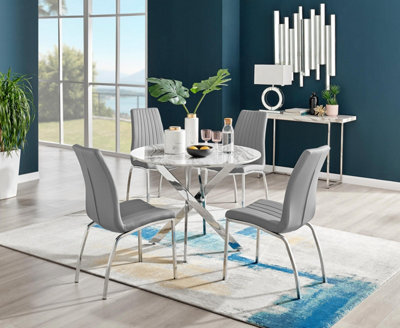 Furniturebox Uk Novara White Marble Round Dining Table & 4 Grey Isco Chairs from B&Q