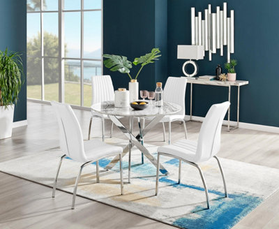 Furniturebox Uk Novara White Marble Round Dining Table & 4 White Isco Chairs from B&Q