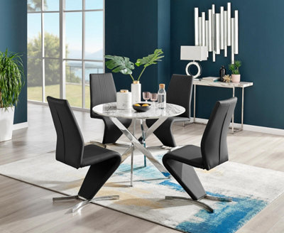 Furniturebox Uk Novara White Marble Round Dining Table & 4 Black Willow Chairs from B&Q