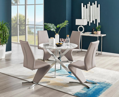 Furniturebox Uk Novara White Marble Round Dining Table & 4 Cappuccino Willow Chairs from B&Q