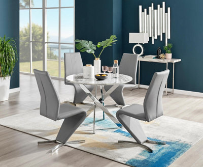 Furniturebox Uk Novara White Marble Round Dining Table & 4 Grey Willow Chairs from B&Q