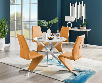 Furniturebox Uk Novara White Marble Round Dining Table & 4 Mustard Willow Chairs from B&Q