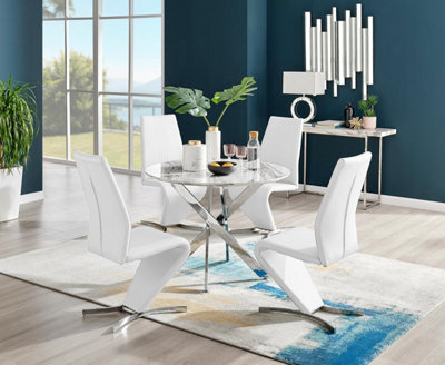 Furniturebox Uk Novara White Marble Round Dining Table & 4 White Willow Chairs from B&Q