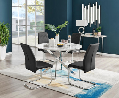 Furniturebox Uk Novara White Marble 120Cm Round Dining Table & 4 Black Lorenzo Chairs from B&Q
