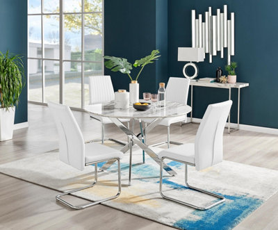 Furniturebox Uk Novara White Marble 120Cm Round Dining Table & 4 White Lorenzo Chairs from B&Q