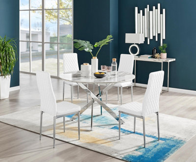 Furniturebox Uk Novara White Marble 120Cm Round Dining Table & 4 White Milan Chrome Leg Chairs from B&Q