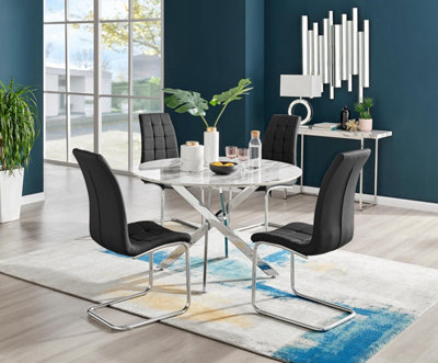 Furniturebox Uk Novara White Marble 120Cm Round Dining Table & 4 Black Murano Chairs from B&Q
