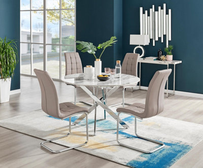 Furniturebox Uk Novara White Marble 120Cm Round Dining Table & 4 Cappuccino Murano Chairs from B&Q