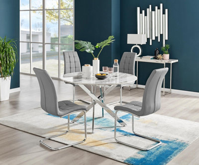 Furniturebox Uk Novara White Marble 120Cm Round Dining Table & 4 Grey Murano Chairs from B&Q