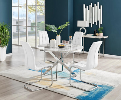 Furniturebox Uk Novara White Marble 120Cm Round Dining Table & 4 White Murano Chairs from B&Q