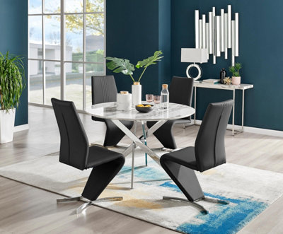 Furniturebox Uk Novara White Marble 120Cm Round Dining Table & 4 Black Willow Chairs from B&Q