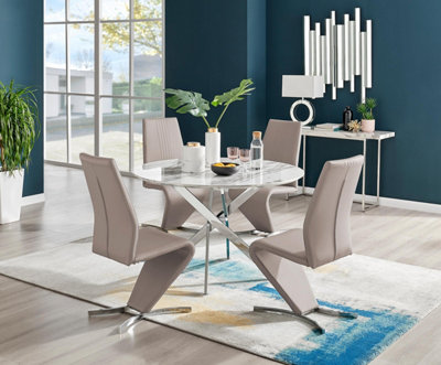 Furniturebox Uk Novara White Marble 120Cm Round Dining Table & 4 Cappuccino Willow Chairs from B&Q