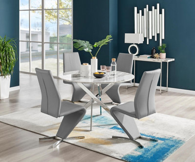 Furniturebox Uk Novara White Marble 120Cm Round Dining Table & 4 Grey Willow Chairs from B&Q