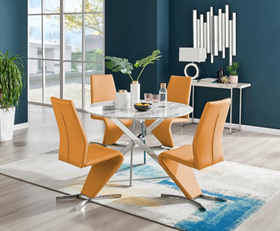 Furniturebox Uk Novara White Marble 120Cm Round Dining Table & 4 Mustard Willow Chairs from B&Q