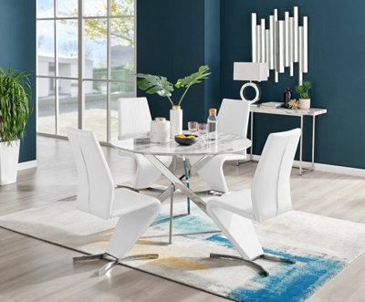 Furniturebox Uk Novara White Marble 120Cm Round Dining Table & 4 White Willow Chairs from B&Q