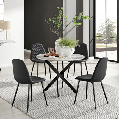 Furniturebox Uk Novara White Marble Black Leg Round Dining Table & 4 Black Corona Black Leg Chairs from B&Q