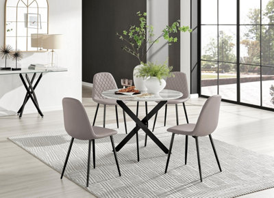 Furniturebox Uk Novara White Marble Black Leg Round Dining Table & 4 Cappuccino Corona Black Leg Chairs from B&Q