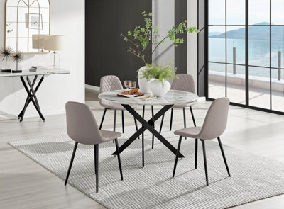 Furniturebox Uk Novara White Marble Black Leg 120Cm Round Dining Table & 4 Cappuccino Corona Black Leg Chairs from B&Q
