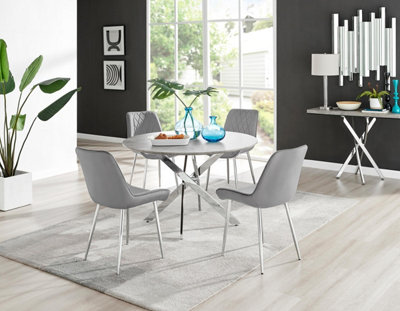 Furniturebox Uk Novara Grey Concrete Effect 120Cm Round Dining Table & 4 Grey Pesaro Silver Chairs from B&Q