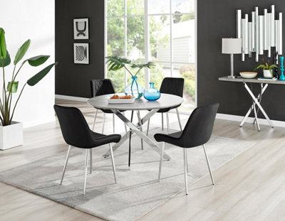 Furniturebox Uk Novara Grey Concrete Effect 120Cm Round Dining Table & 4 Black Pesaro Silver Chairs from B&Q