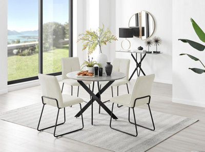 Furniturebox Uk Novara Grey Concrete Effect Black Leg Round Dining Table & 4 Cream Halle Chairs from B&Q