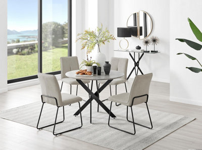 Furniturebox Uk Novara Grey Concrete Effect Black Leg Round Dining Table & 4 Taupe Halle Chairs from B&Q