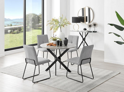 Furniturebox Uk Novara Grey Concrete Effect Black Leg Round Dining Table & 4 Light Grey Halle Chairs from B&Q