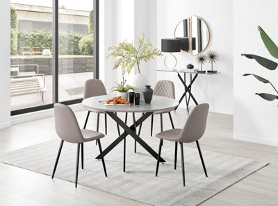 B&Q -  Uk Novara Grey Concrete Effect Black Leg 120Cm Round Dining Table & 4 Cappuccino Corona Black Leg Chairs