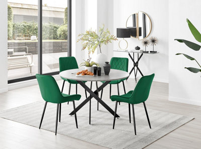 Furniturebox Uk Novara Grey Concrete Effect Black Leg 120Cm Round Dining Table & 4 Green Pesaro Black Leg Chairs from B&Q