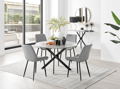 Furniturebox Uk Novara Grey Concrete Effect Black Leg 120Cm Round Dining Table & 4 Grey Pesaro Black Leg Chairs from B&Q