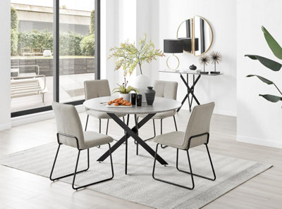 Furniturebox Uk Novara Grey Concrete Effect Black Leg 120Cm Round Dining Table & 4 Taupe Halle Chairs from B&Q