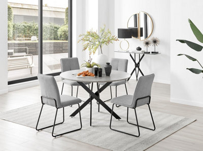 Furniturebox Uk Novara Grey Concrete Effect Black Leg 120Cm Round Dining Table & 4 Light Grey Halle Chairs from B&Q
