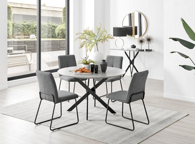 Furniturebox Uk Novara Grey Concrete Effect Black Leg 120Cm Round Dining Table & 4 Dark Grey Halle Chairs from B&Q