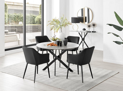 Furniturebox Grey/Black Uk Novara Concrete Effect Leg Round Dining Table & 4 Calla Leg Chairs 120Cm